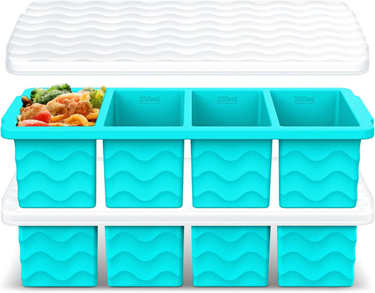Doasuwish_Silicone_Freezer_Tray_for_Soup_with_Lid_–_1-Cup_Soup_Container_Cube_Style_Ice_Cube_Trays_for_Freezer,_Meal_Prep_&_Food_Storage,_Freeze_250mL/125mL_Portions_–_2_Pack