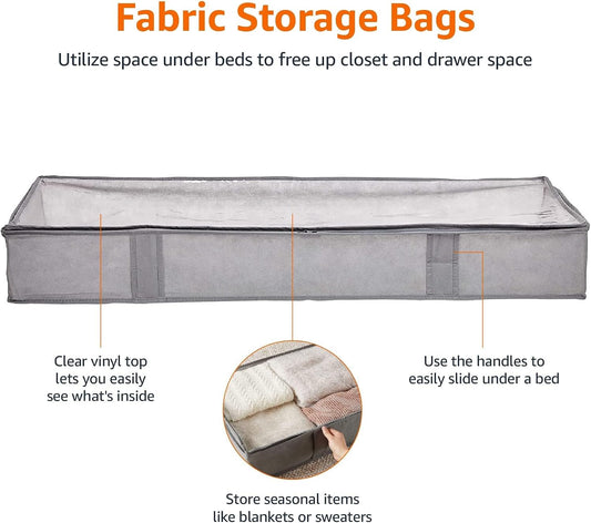 Amazon_Basics_Under_Bed_Storage_Bags_for_Clothes_and_Blankets,_Foldable_Fabric_Zipper_Container_with_Clear_Window_and_Reinforced_Handles,_Space_Saving,_18_x_42_x_6_inches,_Gray,_2-Pack