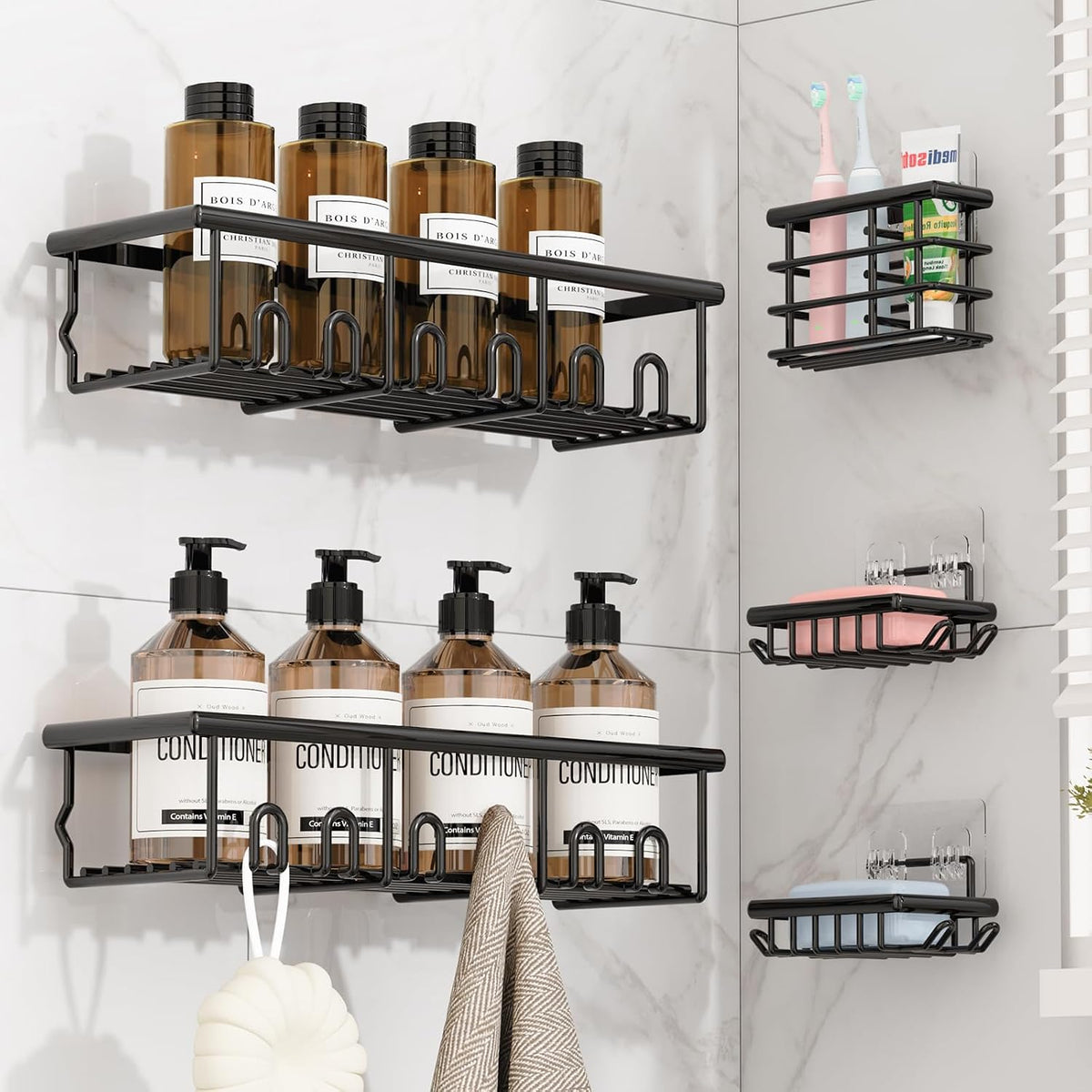 5_Pack_Adhesive_Bathroom_Holders_&_Dispensers_for_Kids_&_Adults,_Black