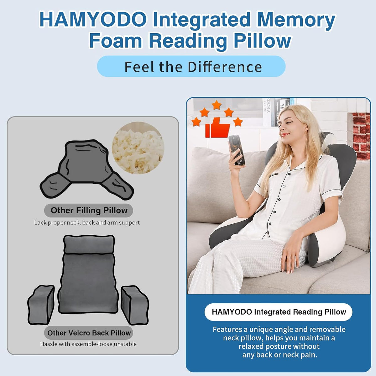 22"_XL_Reading_Pillow_Sitting_in_Bed,Back_Support_&_Armrests(Grey_&_White)_|_OEKO-TEX,Back_Rest_&_Lumbar_Support_Pillows,_Bed_Rest_Chair_Cushion,Reclining,Gaming,Work,Resting,Watching_TV