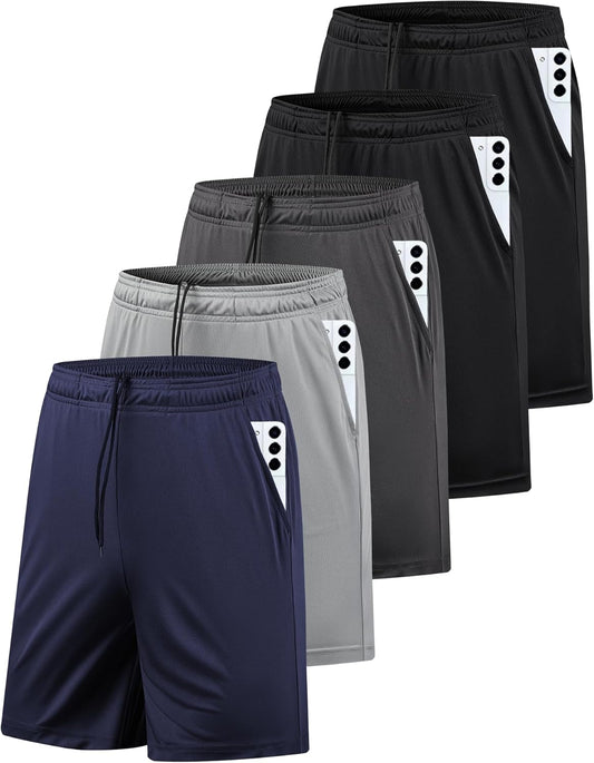 AKAWOOKO_5_Pack_Men's_Athletic_Gym_Shorts_with_Pockets_Quick_Dry_Activewear_Workout_Running_Shorts_for_Men