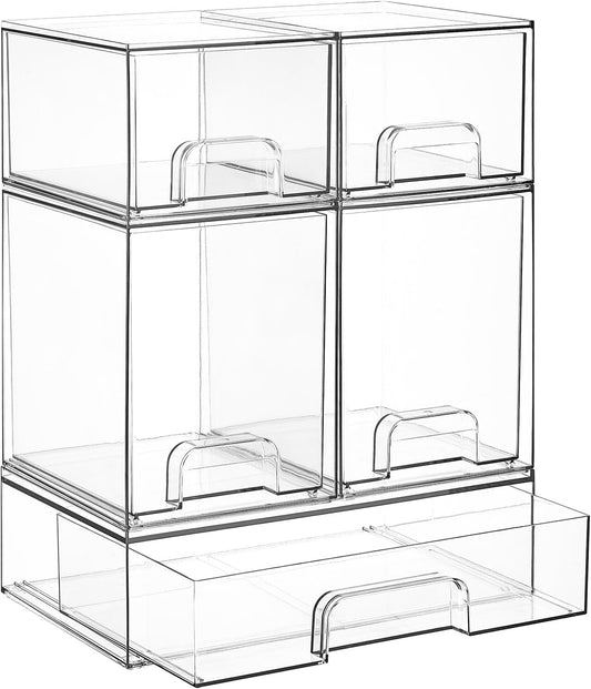 Vtopmart_Clear_Stackable_Storage_Drawers_Set_of_5,_Plastic_Organizer_Bins_|_Multi-purpose_Boxes_for_Baby_Bottle_Storage,_Ideal_for_Kichen,_Vanity,_Bathroom,_Undersink,_Cabinet,_Pantry_Organization