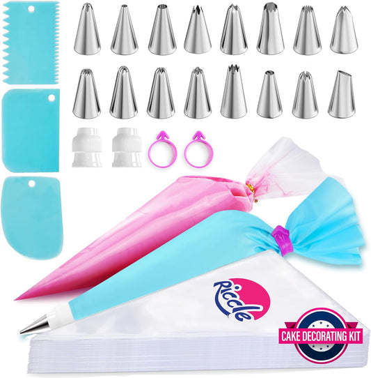Piping_Bags_and_Tips_Set,_11.8_Inch_100_Anti_Burst_Piping_Bags,_124_Pcs_Cake_Decorating_Kit_with_16_Piping_Tips,_1_Reusable_Pastry_Bags,_3_Cake_Scrapers,_2_Couplers,_and_2_Icing_Bags_Ties