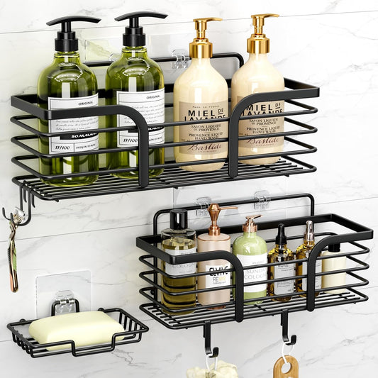 Yougai_Shower_Organizer_with_Soap_Holder_and_Hooks_for_Bathroom_(Black)