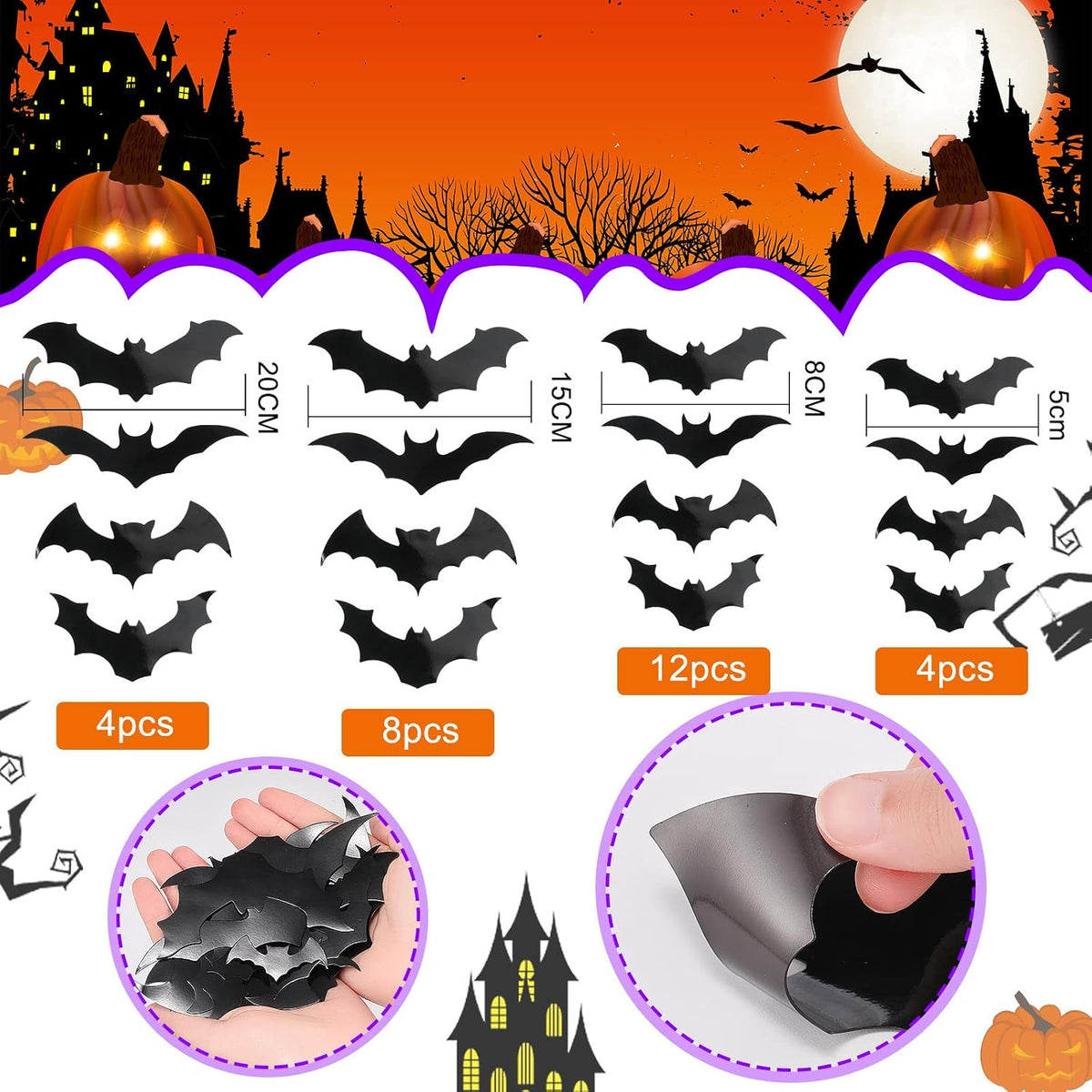 Flutesan_28_Pieces_Halloween_Bats_Car_Magnet_4_Sizes,_Black
