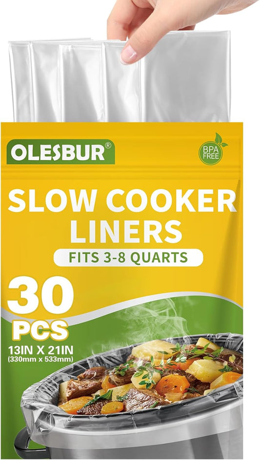 OLESBUR_30_Count_Slow_Cooker_Liners,_13"x21",_Fits_3-8_Quarts,_Disposable_Pot_Liners_Compatible_with_Crockpot,_Oval_Large_Size,_BPA-Free_Cooking_Bags,_Kitchen_Accessories,_Cook_with_Ease
