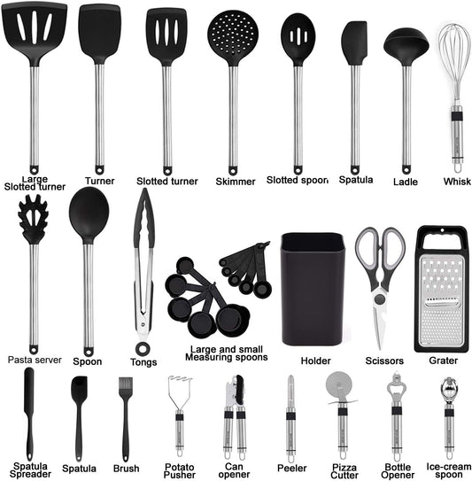 Kitchen_Utensil_Set-Silicone_Cooking_Utensils-33_Kitchen_Gadgets_&_Spoons_for_Nonstick_Cookware-Silicone_and_Stainless_Steel_Spatula_Set-Best_Kitchen_Tools,_Useful_Pots_and_Pans_Accessories