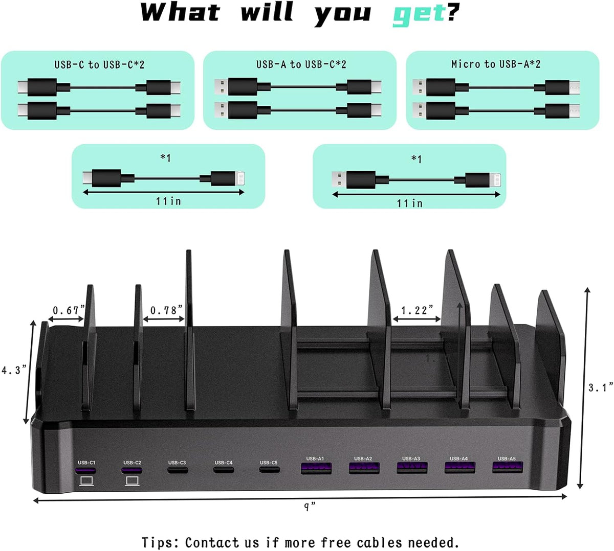 Zobirez_420W_10-Port_Fast_USB_Charging_Station_for_Multiple_Devices,_Black