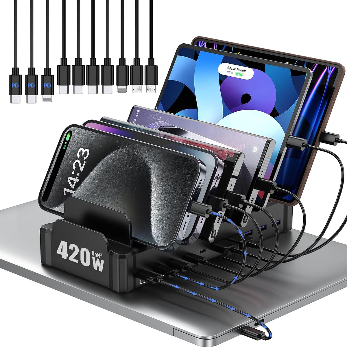 Zobirez_420W_10-Port_Fast_USB_Charging_Station_for_Multiple_Devices,_Black