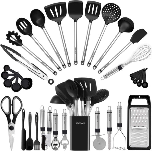 Kitchen_Utensil_Set-Silicone_Cooking_Utensils-33_Kitchen_Gadgets_&_Spoons_for_Nonstick_Cookware-Silicone_and_Stainless_Steel_Spatula_Set-Best_Kitchen_Tools,_Useful_Pots_and_Pans_Accessories
