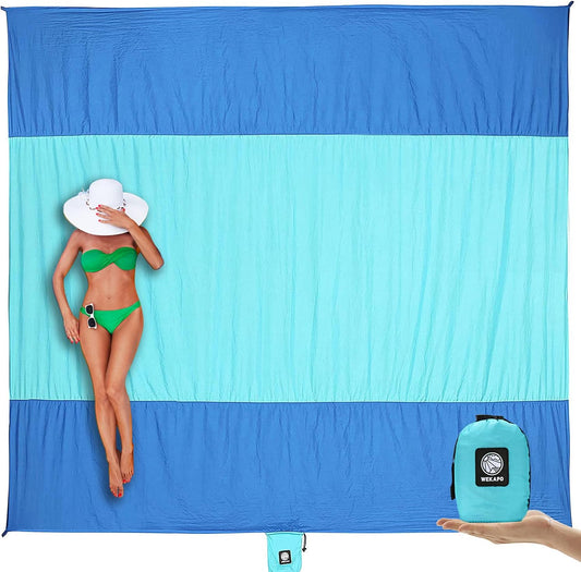 WEKAPO_Beach_Blanket_Sandproof_Waterproof,_Extra_Large_Beach_Mat,_Oversized_&_Compact_Sand_Free,_Quick_Drying_Beach_Essentials_for_Vacation,_Cruise,_Picnic_&_Camping_with_Stakes