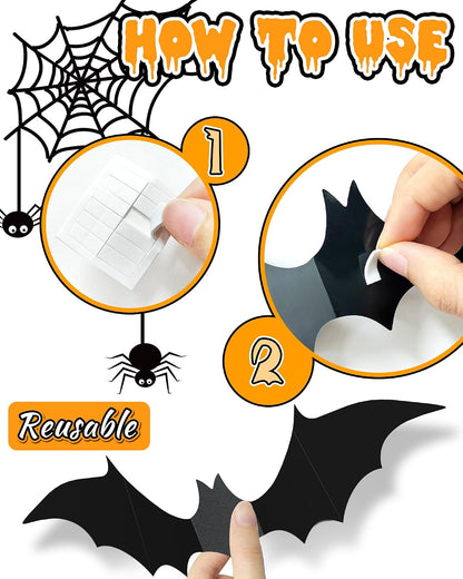 120_Pcs_3D_Halloween_Decorations_Bats_Decor,5_Sizes_Bats_Wall_Decor_Indoor