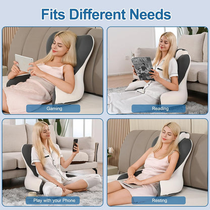 22"_XL_Reading_Pillow_Sitting_in_Bed,Back_Support_&_Armrests(Grey_&_White)_|_OEKO-TEX,Back_Rest_&_Lumbar_Support_Pillows,_Bed_Rest_Chair_Cushion,Reclining,Gaming,Work,Resting,Watching_TV