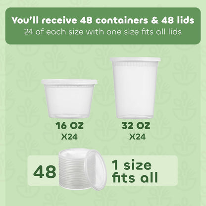 48_Sets_Plastic_Food_Storage_Deli_Containers_w/_Lids_16oz_Pint_&_32oz_Quart