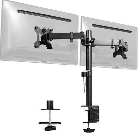 VIVO_Dual_Monitor_Desk_Mount,_Holds_2_Computer_Screens_up_to_30_inches_and_22lbs_Each,_Heavy_Duty_Fully_Adjustable_Steel_Stand_with_C-Clamp_and_Grommet,_Black,_STAND-V002