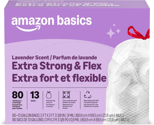 Amazon_Basics_Ultra-Force_Tall_Kitchen_Drawstring_Trash_Bags,_Lavender_Scented,_13_Gallon,_80_Count,_Pack_of_1,_Packaging_May_Vary