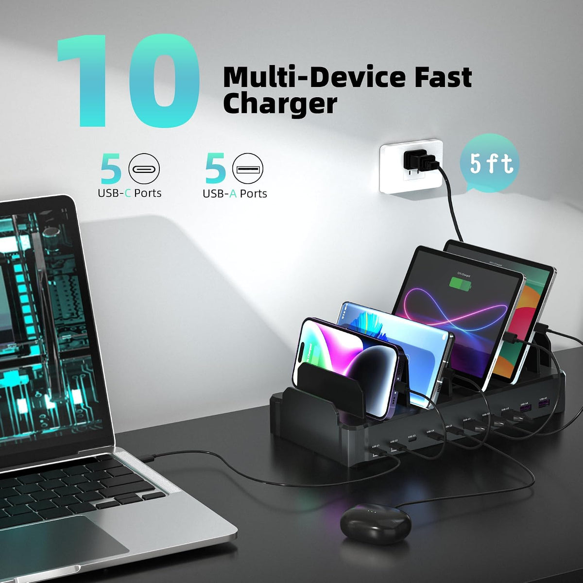 Zobirez_420W_10-Port_Fast_USB_Charging_Station_for_Multiple_Devices,_Black