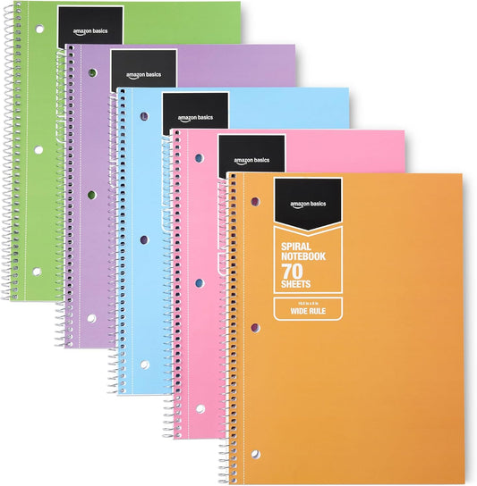 Amazon_Basics_Wide_Ruled_Spiral_Notebooks,_8"_x_10-1/2",_70_Sheets,_Assorted_Pastel_Solid_Colors,_5_Pack