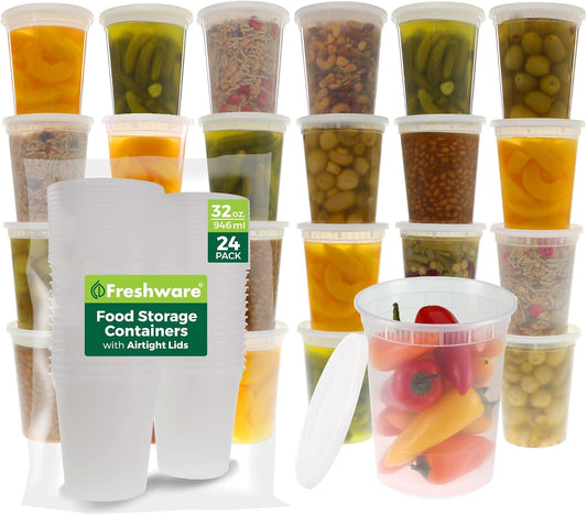 Freshware_Food_Storage_Containers_[24_Set]_32_oz_Plastic_Deli_Containers_with_Lids,_Slime,_Soup,_Meal_Prep_Containers_|_BPA_Free_|_Stackable_|_Leakproof_|_Microwave/Dishwasher/Freezer_Safe