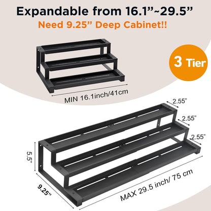 3-Tier_Spice_Rack_Organizer_for_Kitchen_Cabinet_or_Pantry,_16"-29"_Expandable_Spice_Organization_Shelf,_Seasoning_Organizer,_Metal_Display_Shelf,_Slip-Resistant_Design_for_Jars_and_Bottles,_Black