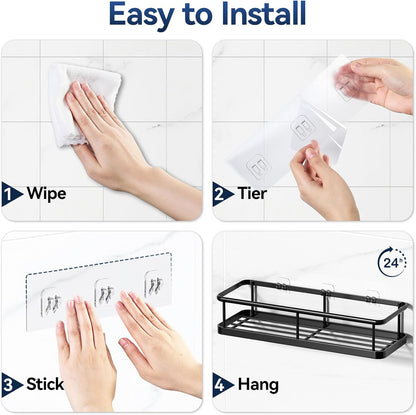 YASONIC_Shower_Caddy_Adhesive,_Rustproof_Shower_Organizer,_Large_Capacity_Shower_Shelves_for_Inside_Shower,_No_Drilling_Bathroom_Organizers_and_Storage_for_Home_Decor_（2_Pack_Black）