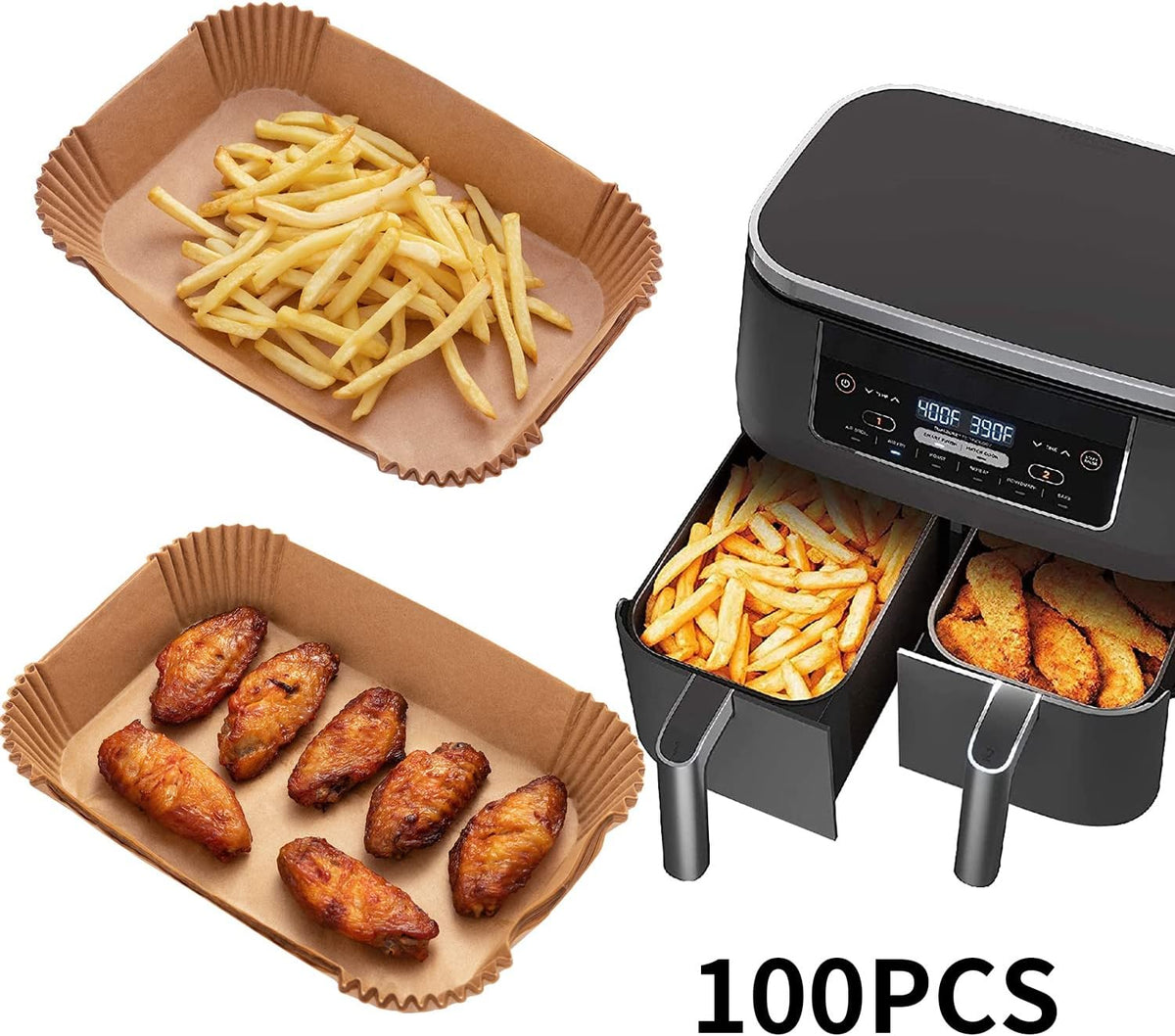 Ecfvtp_Air_Fryer_Disposable_Paper_Liner,_100PCS_Food_Grade_Parchment_Liners_for_Ninja_DZ201,_Air_Fryer_Accessories_Baking_Paper_(9_*_6,Thicken_Natural)