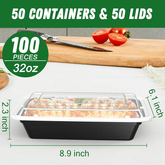 50_Pack_(100-Piece)_32_oz_Meal_Prep_Containers_with_Easy_Open_Lids,_Black