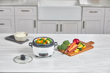 BLACK+DECKER_Rice_Cooker_6-Cup_(Cooked)_with_Steaming_Basket,_Removable_Non-Stick_Bowl,_White