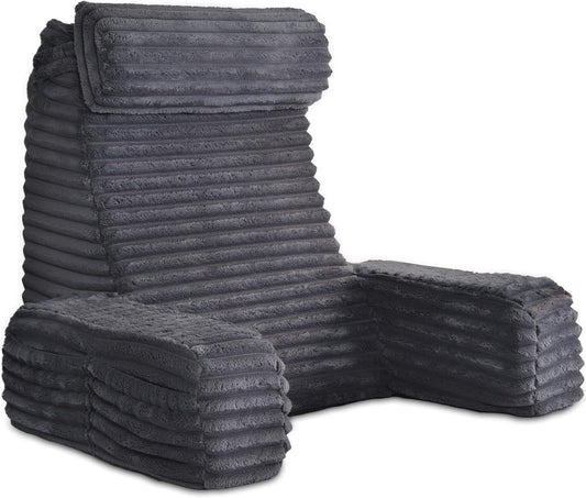 22"_XL_Back_Pillow_for_Bed_Sitting_Up_with_Armrests_&_Big_Pockets_|_Reading_Pillow_for_Bed,_Soft_Back_Support_Chair,_Ideal_for_Watching_TV,_Gaming,_Nursing,_Resting,_Post_Surgery,_Dark_Grey