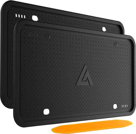Aujen_Silicone_License_Plate_Frames_Black,_2_Pack_Car_License_Plate_Frame,_Universal_US_Black_License_Plate_Holders_Brackets_Rust-Proof,_Weather_&_Rattle-Proof,_Car_Accessories