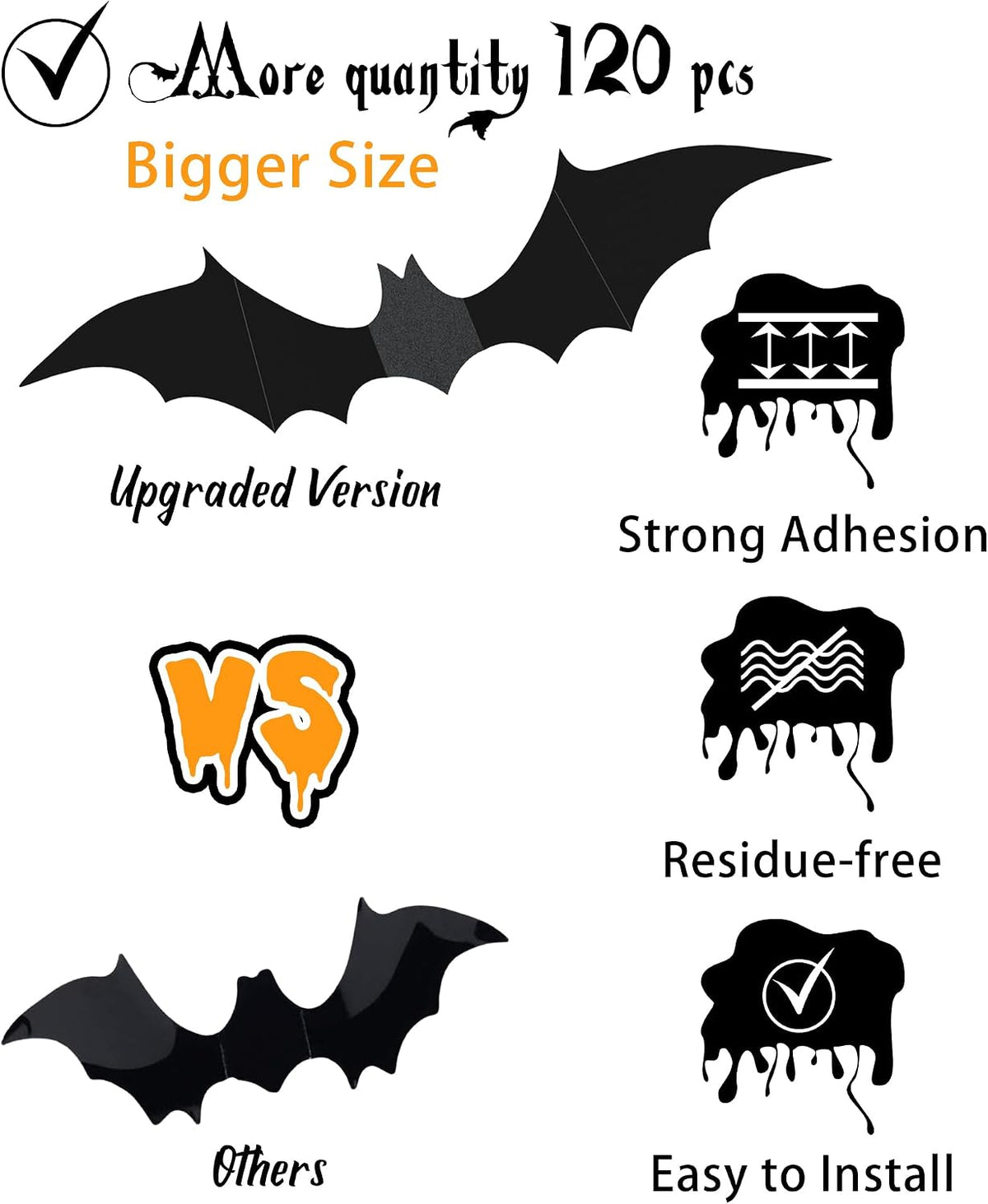 120_Pcs_3D_Halloween_Decorations_Bats_Decor,5_Sizes_Bats_Wall_Decor_Indoor