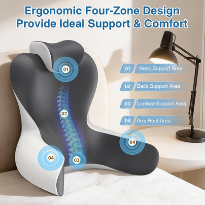 22"_XL_Reading_Pillow_Sitting_in_Bed,Back_Support_&_Armrests(Grey_&_White)_|_OEKO-TEX,Back_Rest_&_Lumbar_Support_Pillows,_Bed_Rest_Chair_Cushion,Reclining,Gaming,Work,Resting,Watching_TV