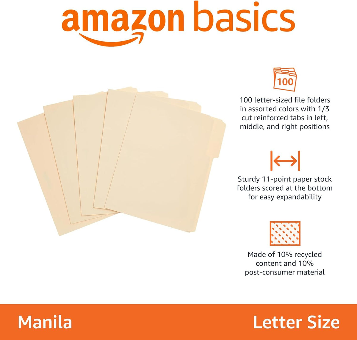 Amazon_Basics_Sturdy_File_Folders_with_Reinforced_Tabs_for_Filing_and_Organization,_1/3-Cut_Tab,_Assorted_Positions,_Letter_Size,_8.5x11_inches,_Manila,_100-Pack