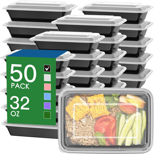 50_Pack_(100-Piece)_32_oz_Meal_Prep_Containers_with_Easy_Open_Lids,_Black
