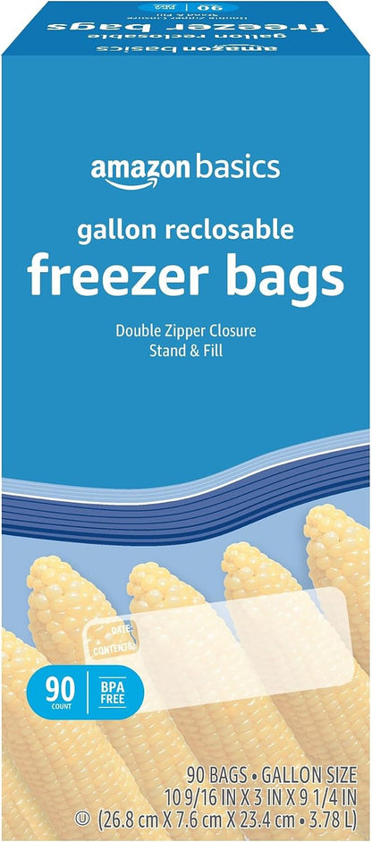 Amazon_Basics_Reclosable_Freezer_Gallon_Size_Bags_with_Double_Zipper_Seal,_Stand-Up_Bottom,_BPA_Free,_90_Count_(Previously_Solimo)