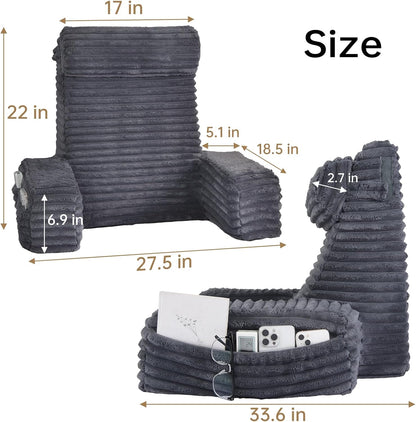 22"_XL_Back_Pillow_for_Bed_Sitting_Up_with_Armrests_&_Big_Pockets_|_Reading_Pillow_for_Bed,_Soft_Back_Support_Chair,_Ideal_for_Watching_TV,_Gaming,_Nursing,_Resting,_Post_Surgery,_Dark_Grey