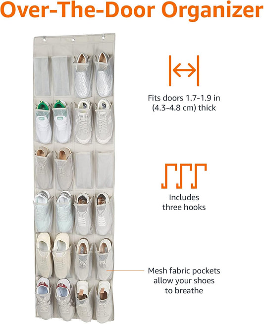 Amazon_Basics_24_Medium_Mesh_Pocket_Over-the-Door_Hanging_Shoe_Organizer,_Space_Saving_Shoe_Storage,_Light_Grey