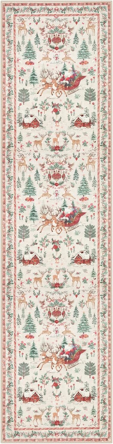 Lahome_Christmas_Runner_Rug_2x8_Beige_Rug_Runners_for_Hallways_Non_Slip,Washable_Kitchen_Bathroom_Runner_Rug,Soft_Christmas_Tree_Santa_Claus_Carpet_Runner_for_Entryway_Holiday_Decor(2'x8',Beige)