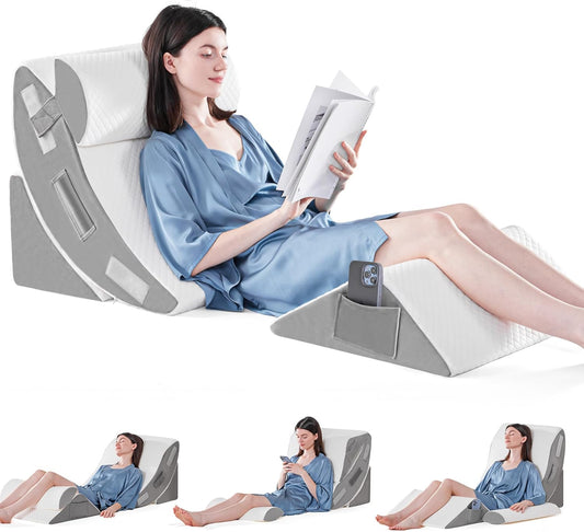 Yojoker_4PCS_Orthopedic_Bed_Wedge_Pillow_Set_for_Sleeping,_Post_Surgery_Foam_Pillow_for_Body,_Back_and_Leg_Pain_Relief,_Triangle_Adjustable_Support_Pillow_-_Acid_Reflux,_Anti_Snoring_&_GERD_Sleeping