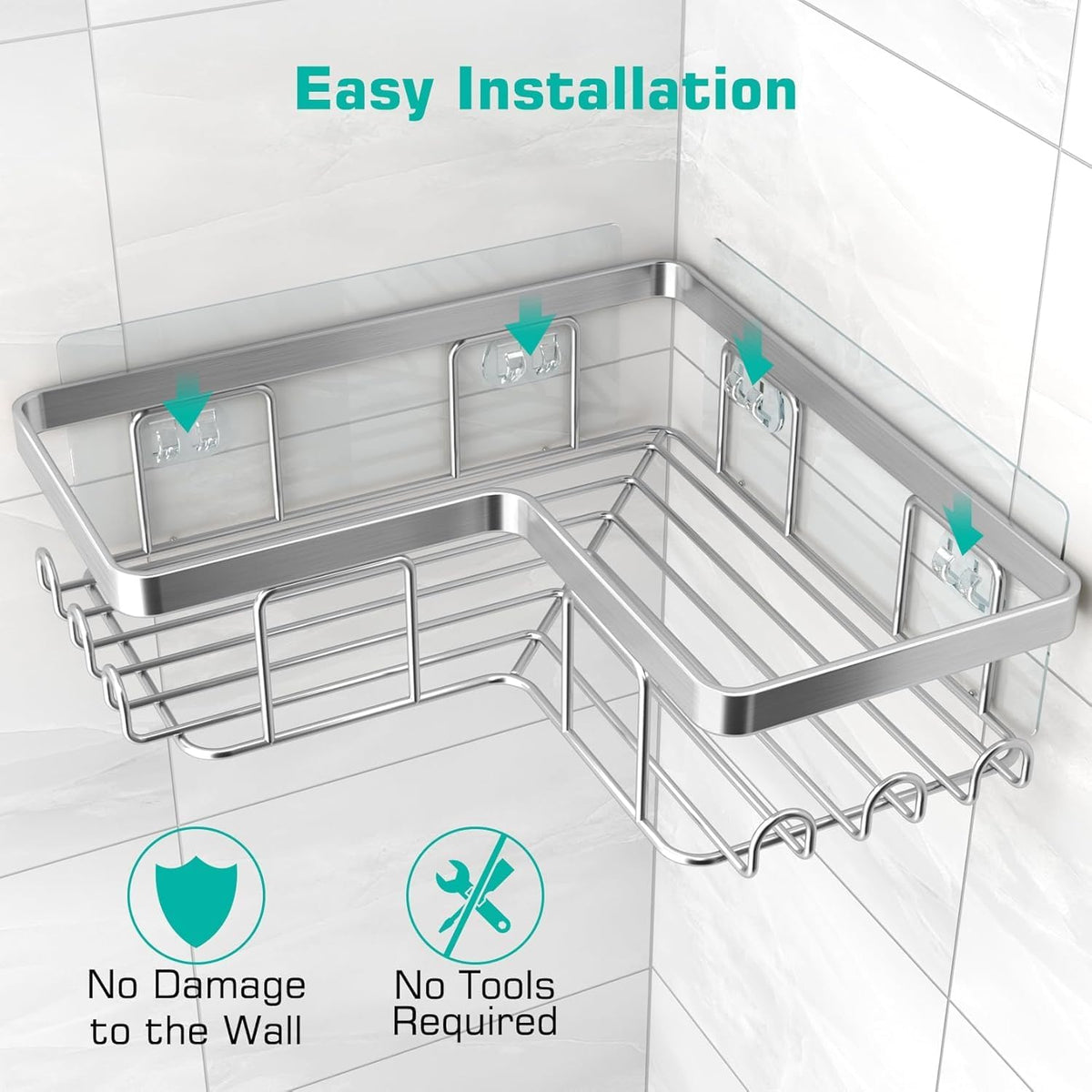 YASONIC_Corner_Adhesive_Shower_Caddy,_with_Soap_Holder_and_12_Hooks,_Rustproof_Stainless_Steel_Bathroom_Organizer,_No_Drilling_Wall_Mounted_Rack,_Brushed_Silver,_3-Pack