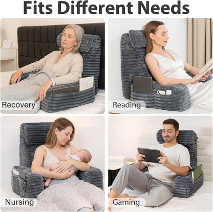 22"_XL_Back_Pillow_for_Bed_Sitting_Up_with_Armrests_&_Big_Pockets_|_Reading_Pillow_for_Bed,_Soft_Back_Support_Chair,_Ideal_for_Watching_TV,_Gaming,_Nursing,_Resting,_Post_Surgery,_Dark_Grey