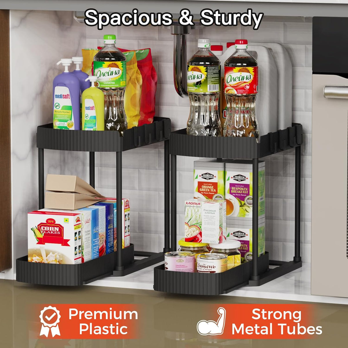 2_Packs_Under_Sink_Pull-Out_Storage_Organizers,_12.8_Inches,_Black