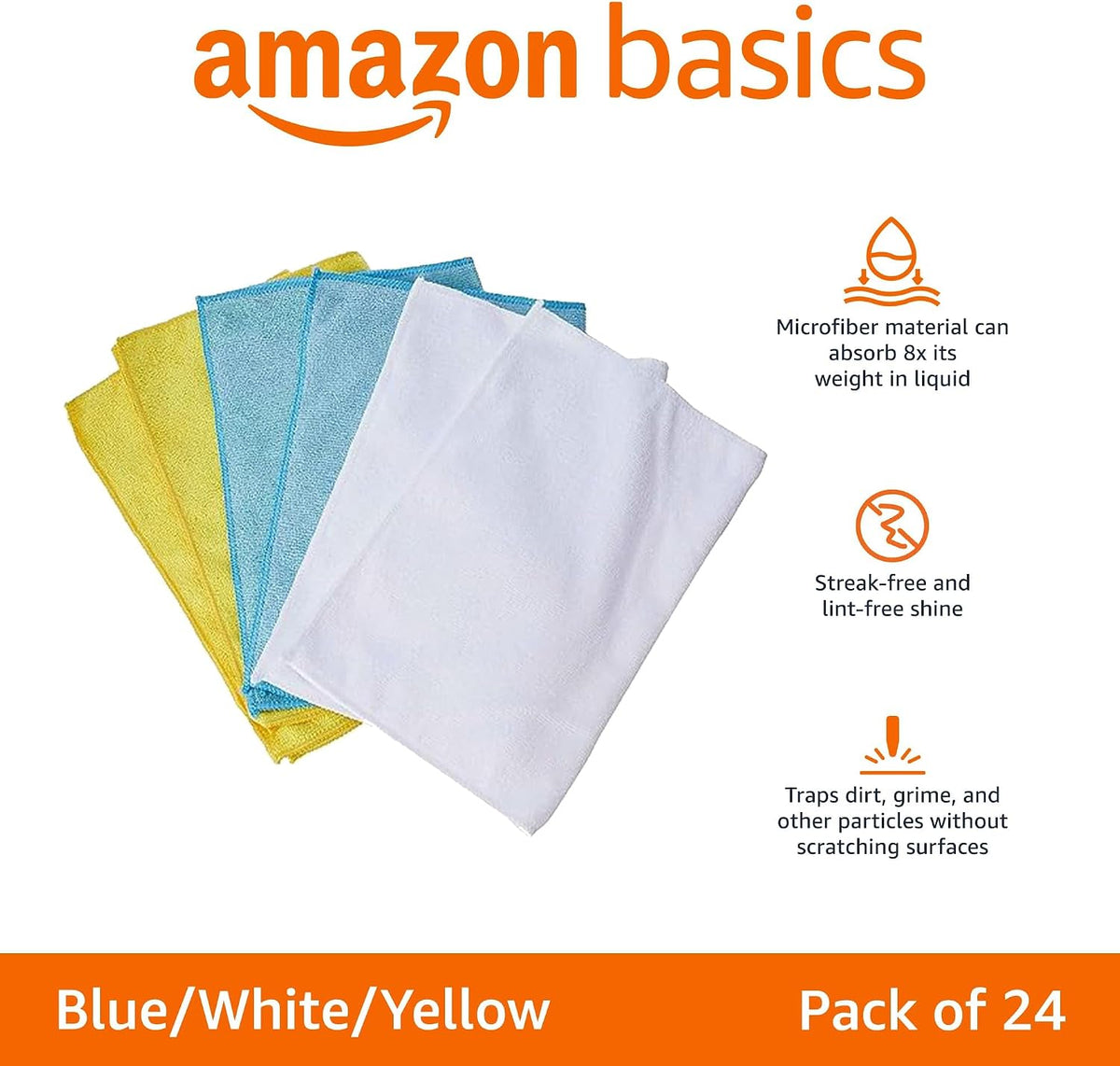 Amazon_Basics_Microfiber_Cleaning_Cloths,_Ultra_Absorbent,_Lint_Free,_Streak_Free,_Non-Abrasive,_Reusable_and_Washable,_16"_x_12",_Blue/White/Yellow,_Pack_of_24