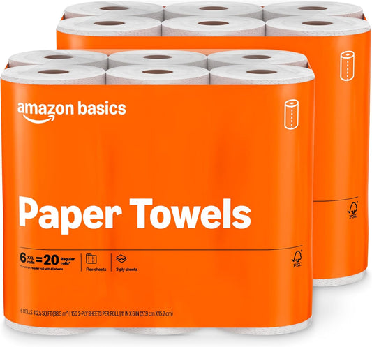 Amazon_Basics_2-Ply_Flex-Sheets_Paper_Towels,_12_Basics_Rolls_=_40_Regular_Rolls,_Everyday_Value_with_150_Sheets_per_Roll,_Packaging_May_Vary