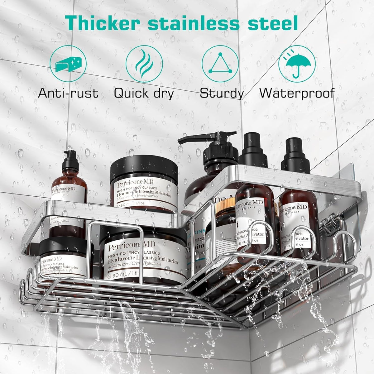 YASONIC_Corner_Adhesive_Shower_Caddy,_with_Soap_Holder_and_12_Hooks,_Rustproof_Stainless_Steel_Bathroom_Organizer,_No_Drilling_Wall_Mounted_Rack,_Brushed_Silver,_3-Pack