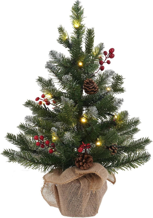 MEETYAMOR_2_FT_Mini_Christmas_Tree,_24"_PE_Prelit_Small_Artificial_Tabletop_Snow_Flocked_Christmas_Trees_Decor_with_20_Lights_Timer,_Outdoor_Indoor_Porch_Table_Centerpieces_Xmas_Christmas_Decorations