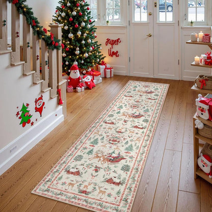 Lahome_Christmas_Runner_Rug_2x8_Beige_Rug_Runners_for_Hallways_Non_Slip,Washable_Kitchen_Bathroom_Runner_Rug,Soft_Christmas_Tree_Santa_Claus_Carpet_Runner_for_Entryway_Holiday_Decor(2'x8',Beige)