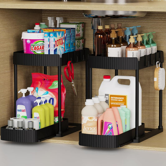 2_Packs_Under_Sink_Pull-Out_Storage_Organizers,_12.8_Inches,_Black