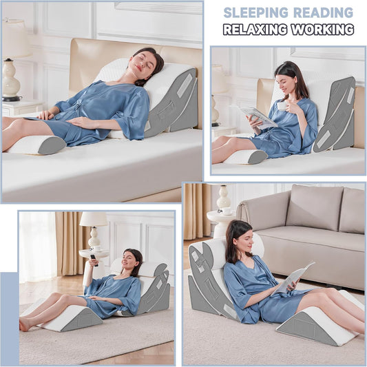 Yojoker_4PCS_Orthopedic_Bed_Wedge_Pillow_Set_for_Sleeping,_Post_Surgery_Foam_Pillow_for_Body,_Back_and_Leg_Pain_Relief,_Triangle_Adjustable_Support_Pillow_-_Acid_Reflux,_Anti_Snoring_&_GERD_Sleeping