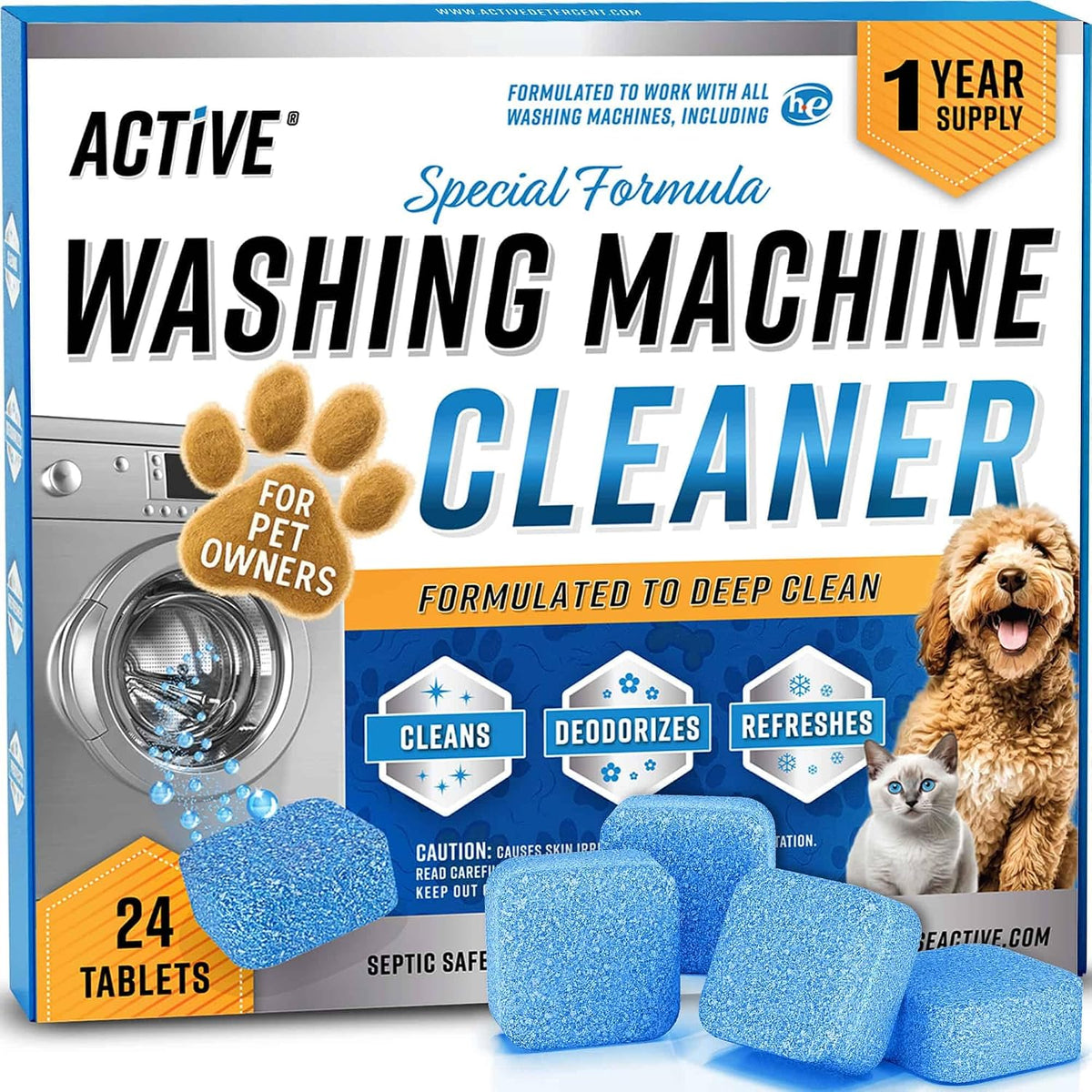 ACTIVE_Washing_Machine_Cleaner_for_Pet_Owners_Enzymatic_Deep_Clean_Descaler_for_Cat_&_Dog_Hair,_Urine,_Odor,_Residue,_24_Septic-Safe_Tablets_for_Top_Load,_Front_Loader,_HE_Washer_Tub_-_1_Year_Supply